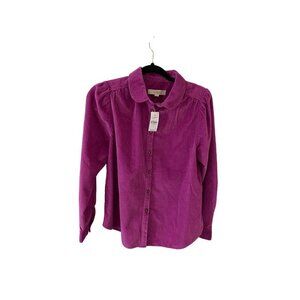 NWT Loft Women's Pink/Purple Corduroy Button Front Shirt - Small